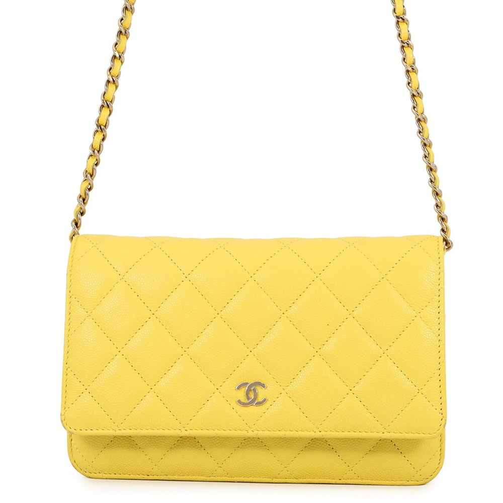 CHANEL Yellow Caviar Leather Logo Wallet